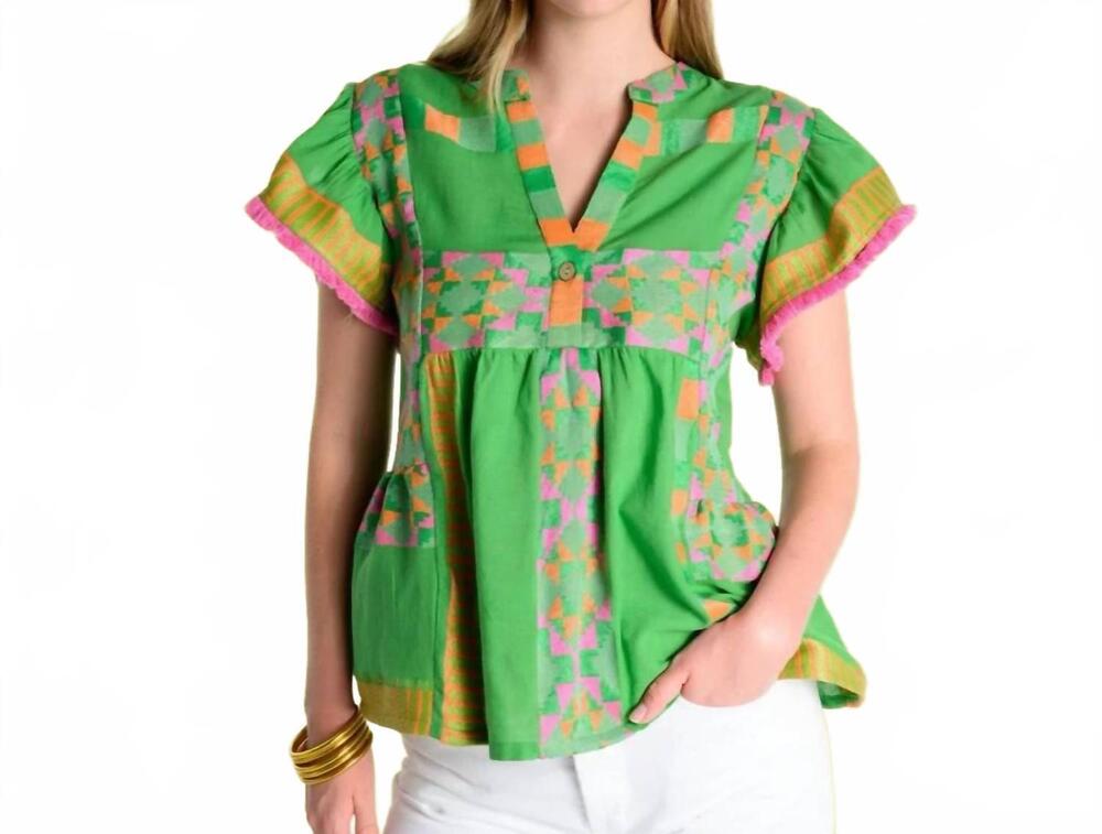 NEW IVY JANE tiered woven top in green